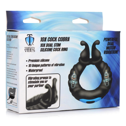 Trinity For Men 10X Cobra Dual Stimulation Silicone Cock Ring Black