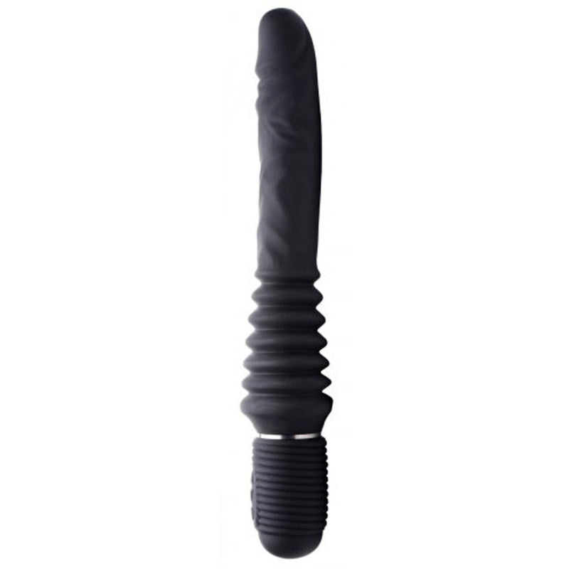 Load image into Gallery viewer, Master Series 10X Thrust Master Vibrating &amp; Thrusting Dildo With Handle Black
