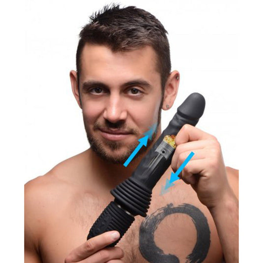 Master Series 10X Thrust Master Vibrating & Thrusting Dildo With Handle Black