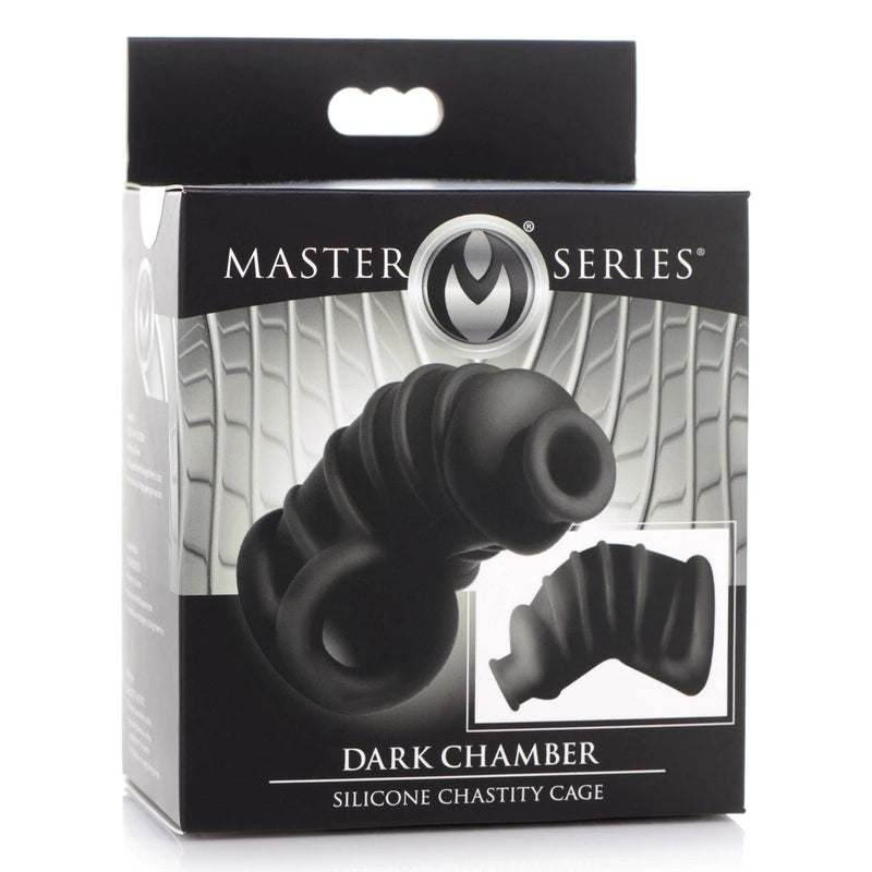 Load image into Gallery viewer, Master Series Dark Chamber Silicone Chastity Cage Black
