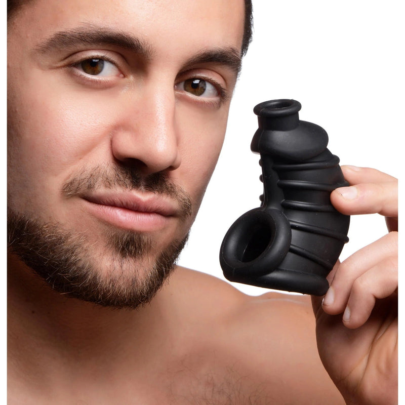 Load image into Gallery viewer, Master Series Dark Chamber Silicone Chastity Cage Black
