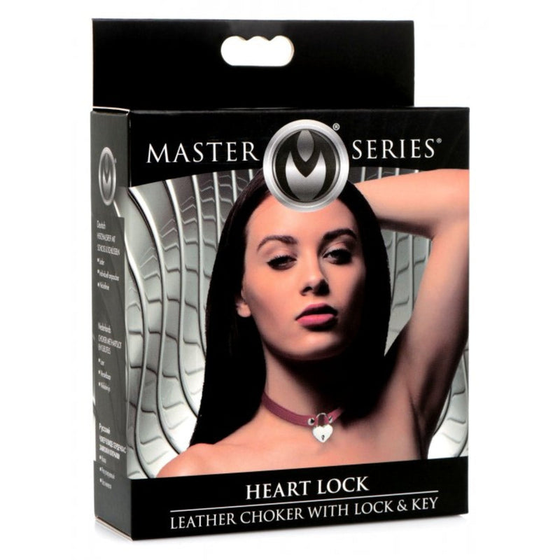Load image into Gallery viewer, Master Series Heart Lock Leather Choker With Lock &amp; Key Red
