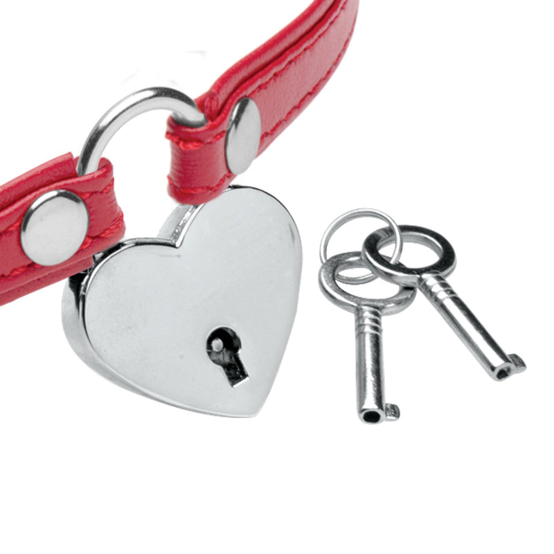 Load image into Gallery viewer, Master Series Heart Lock Leather Choker With Lock &amp; Key Red
