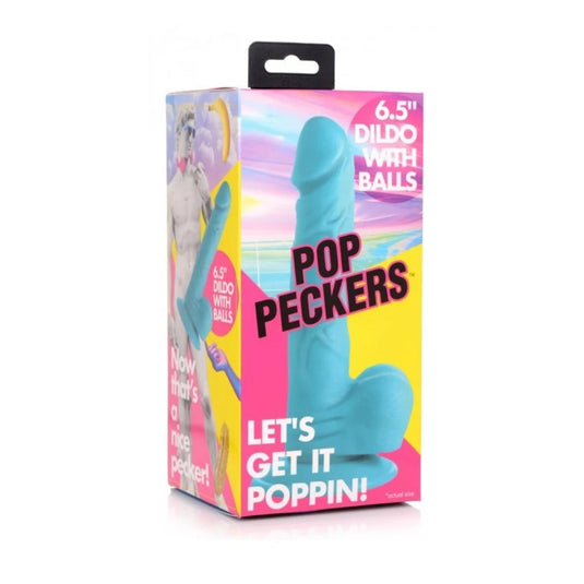 Pop Peckers Dildo With Balls Blue 6.5 Inch