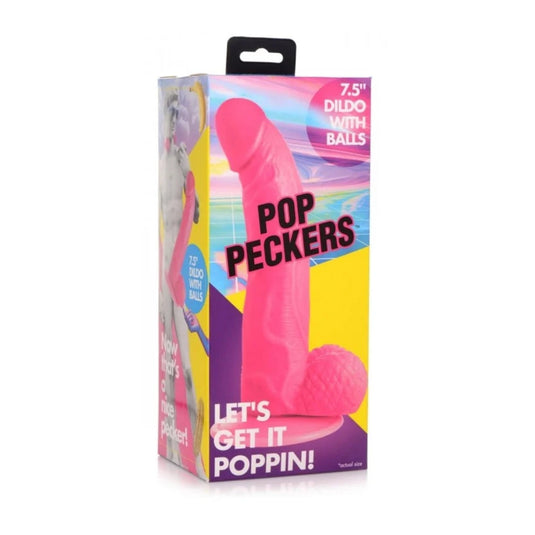 Pop Peckers Dildo With Balls Pink 7.5 Inch