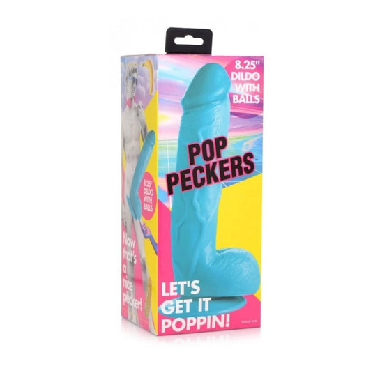 Pop Peckers Dildo With Balls Blue 8.25 Inch