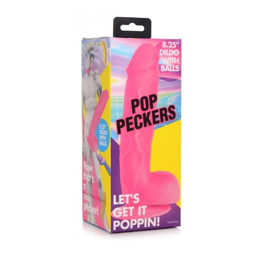 Pop Peckers Dildo With Balls Pink 8.25 Inch