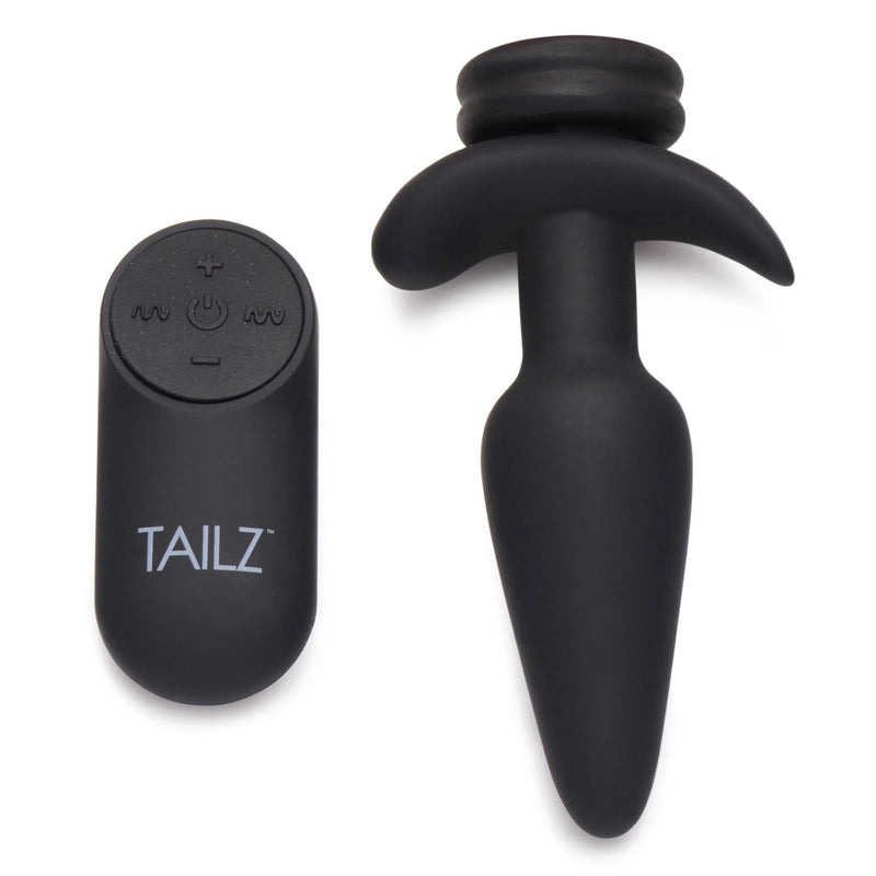 Load image into Gallery viewer, Tailz Interchangeable 10X Vibrating Silicone Butt Plug With Remote Black Small

