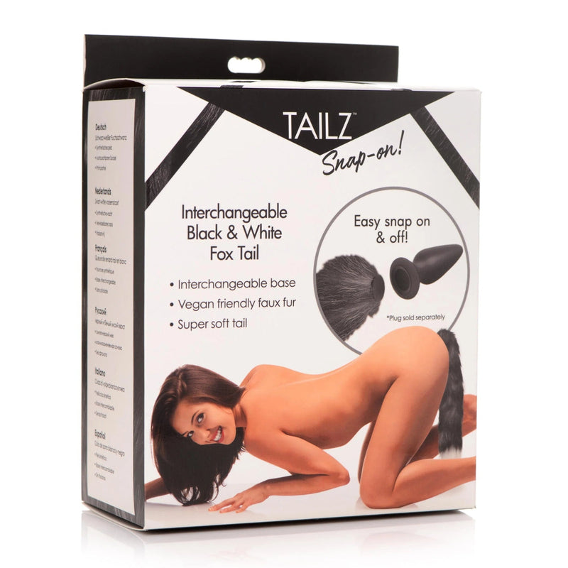 Load image into Gallery viewer, Tailz Snap-On Interchangeable Black &amp; White Fox Tail Black White
