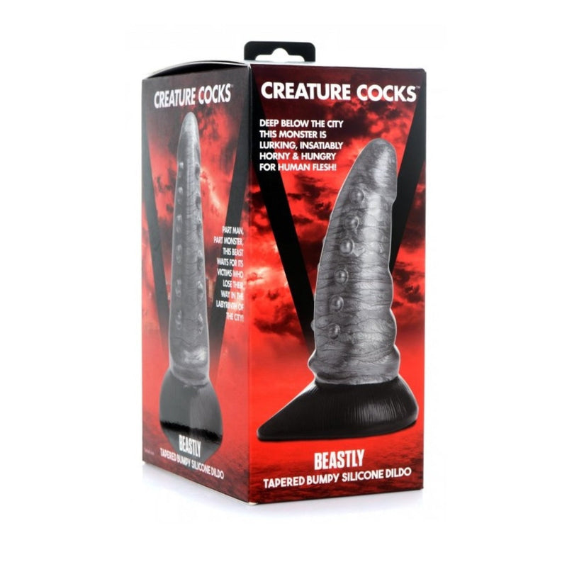Load image into Gallery viewer, Creature Cocks Beastly Tapered Bumpy Silicone Dildo Silver  - Prowler UK - Gay Sex Toys
