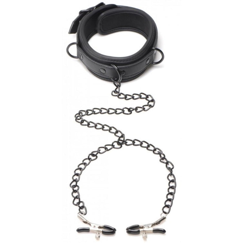 Load image into Gallery viewer, Master Series Collared Temptress Collar With Nipple Clamps Black
