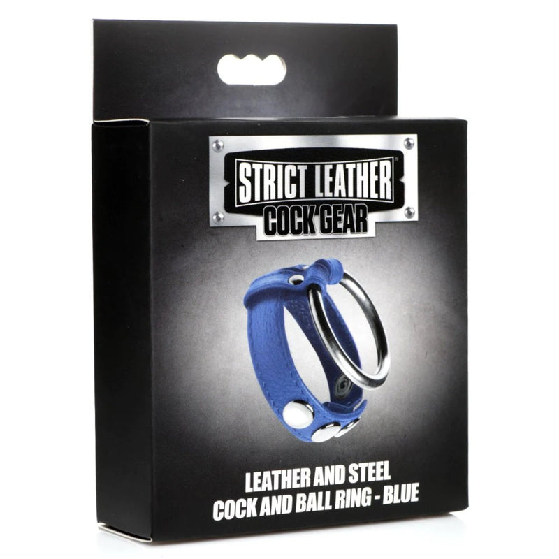 Load image into Gallery viewer, Strict Leather Cock Gear Leather &amp; Steel Cock &amp; Ball Ring Blue Silver
