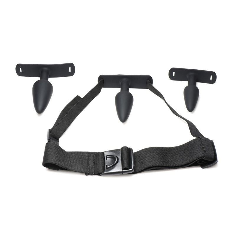 Load image into Gallery viewer, Master Series Bum-Tastic Trainer 3 Piece Anal Butt Plug Set With Harness Silicone Black
