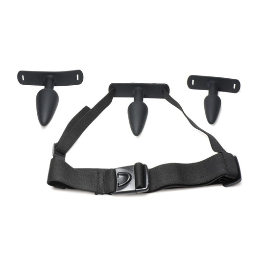 Master Series Bum-Tastic Trainer 3 Piece Anal Butt Plug Set With Harness Silicone Black