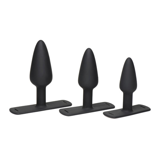 Master Series Bum-Tastic Trainer 3 Piece Anal Butt Plug Set With Harness Silicone Black