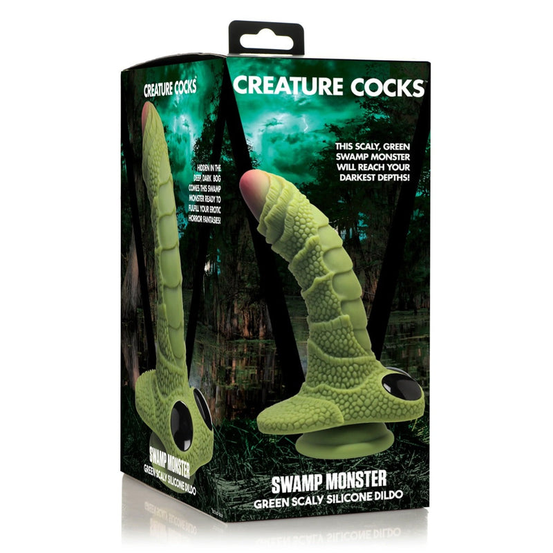 Load image into Gallery viewer, Creature Cocks Swamp Monster Scaly Silicone Dildo Green  - Prowler UK - Gay Sex Toys
