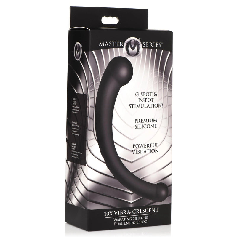 Load image into Gallery viewer, Master Series 10X Vibra Crescent Silicone Dual Ended Vibrating Dildo Black 8 Inch - Simply Pleasure
