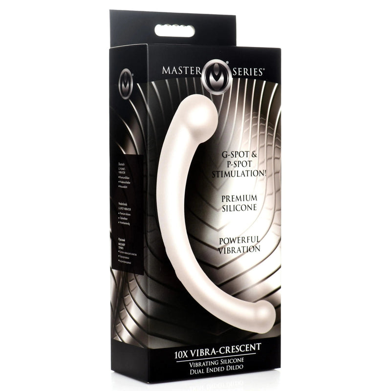 Load image into Gallery viewer, Master Series 10X Vibra Crescent Silicone Dual Ended Vibrating Dildo Silver 8 Inch - Simply Pleasure
