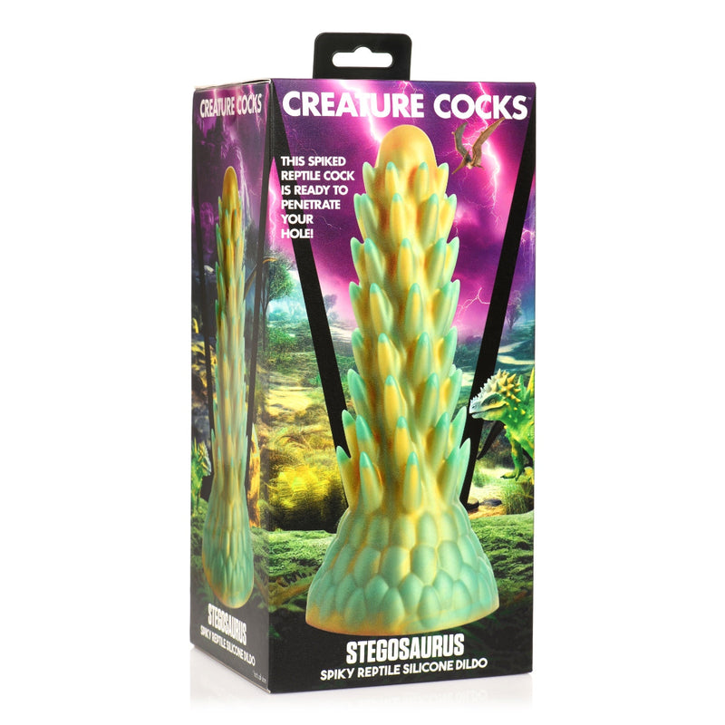 Load image into Gallery viewer, Creature Cocks Stegosaurus Spiky Reptile Silicone Dildo Gold Teal  - Prowler UK - Gay Sex Toys
