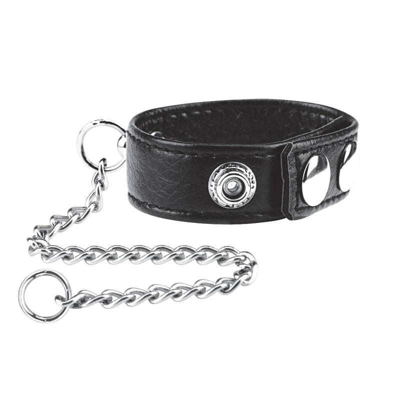Load image into Gallery viewer, Front View Product - Blue Line Snap Cock Ring With Leash Black - Simply Pleasure
