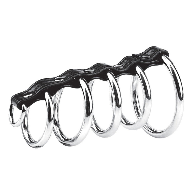 Load image into Gallery viewer, Blue Line 5 Gates Of Hell Metal Cock Ring With D Ring For Lead Black - Simply Pleasure
