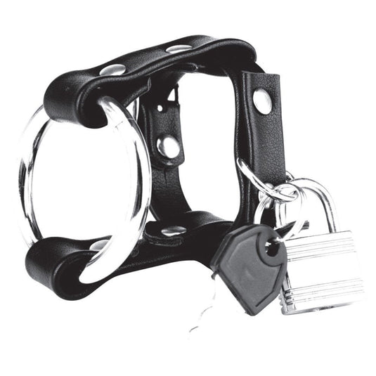 Blue Line Metal Cock Ring With Locking Ball Strap Black  - Prowler UK - Gay Sex Toys