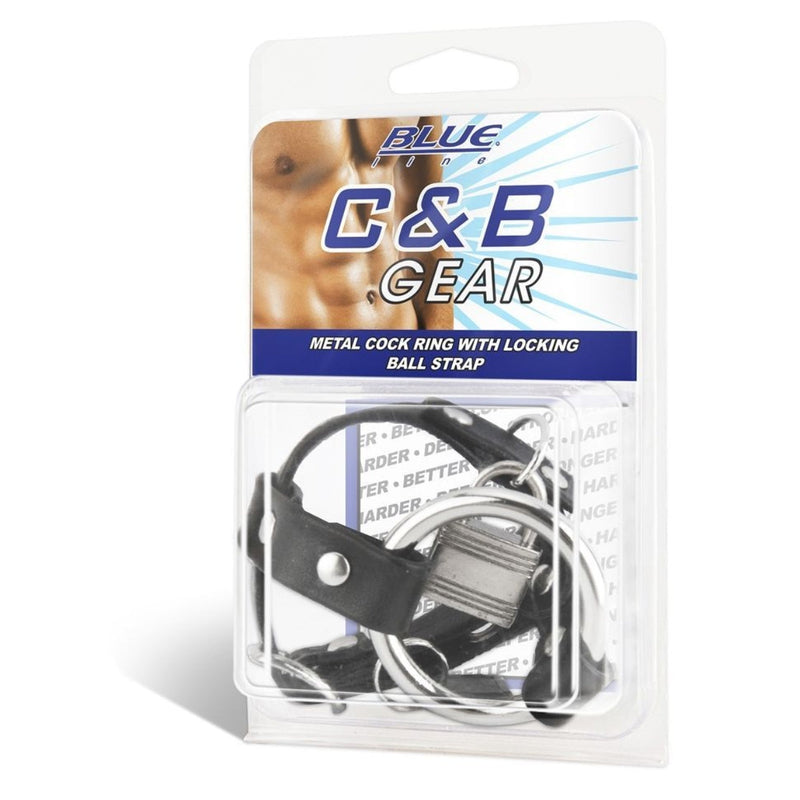 Load image into Gallery viewer, Blue Line Metal Cock Ring With Locking Ball Strap Black  - Prowler UK - Gay Sex Toys
