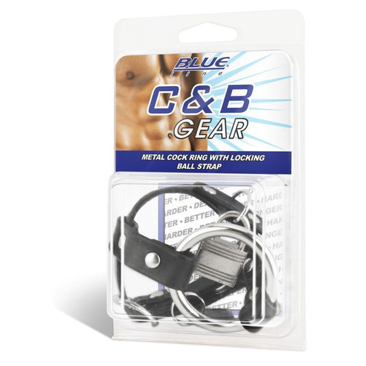 Blue Line Metal Cock Ring With Locking Ball Strap Black  - Prowler UK - Gay Sex Toys