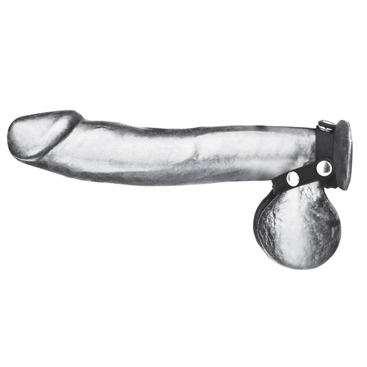 Side View Product On Dildo - Blue Line Silicone T Style Cock Ring With Ball Divider Black  - Prowler UK - Gay Sex Toys