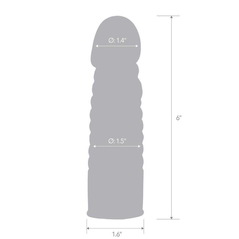 Load image into Gallery viewer, Product Image With Measurements - Blue Line Ribbed Realistic Penis Enhancing Sleeve Extension 6 Inch - Simply Pleasure
