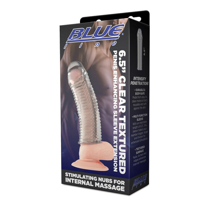 Load image into Gallery viewer, Blue Line Clear Textured Penis Enhancing Sleeve Extension 6.5 Inch - Simply Pleasure
