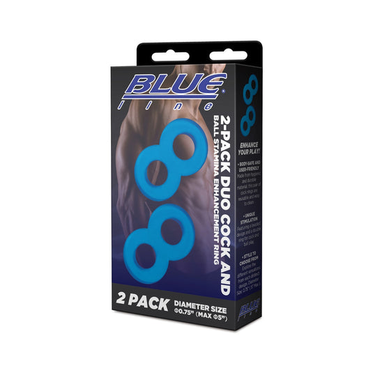 Blue Line Duo Cock And Ball Stamina Enhancement Cock Ring Set 2 Pack Blue - Simply Pleasure
