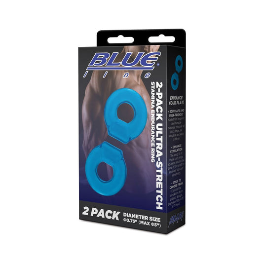 Blue Line Ultra Stretch Stamina Endurance Cock Ring Set 2 Pack Blue - Simply Pleasure