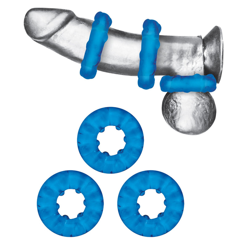 Load image into Gallery viewer, Blue Line Ribbed Rider Cock Ring Set 3 Pack Blue - Simply Pleasure
