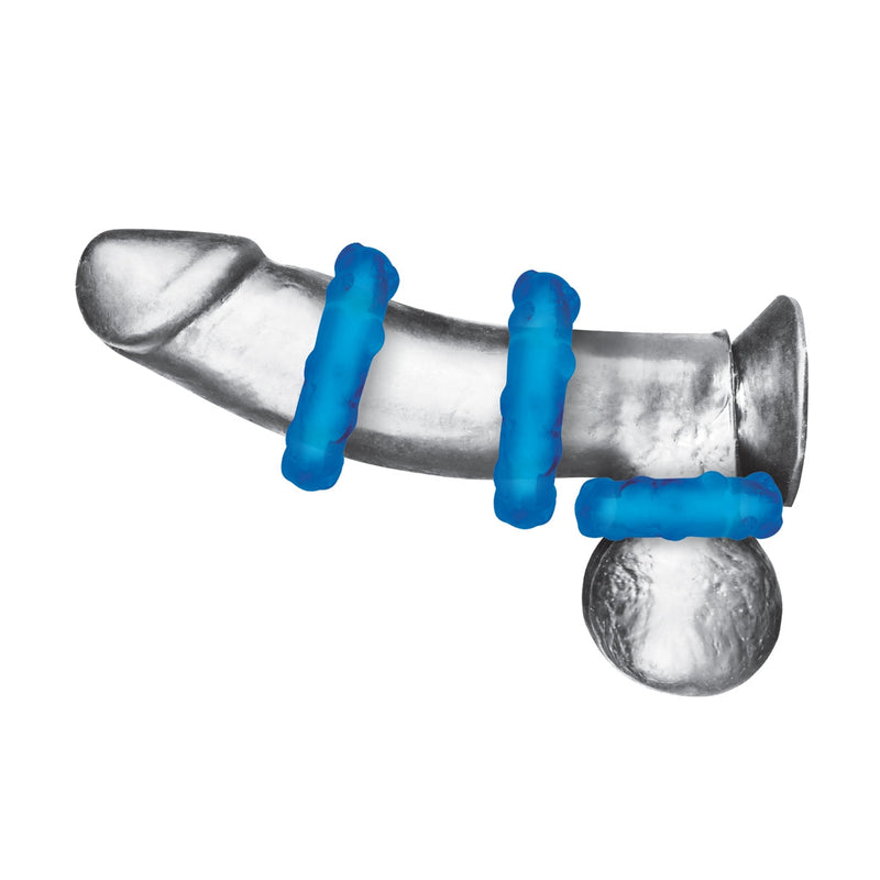 Load image into Gallery viewer, Blue Line Ribbed Rider Cock Ring Set 3 Pack Blue - Simply Pleasure
