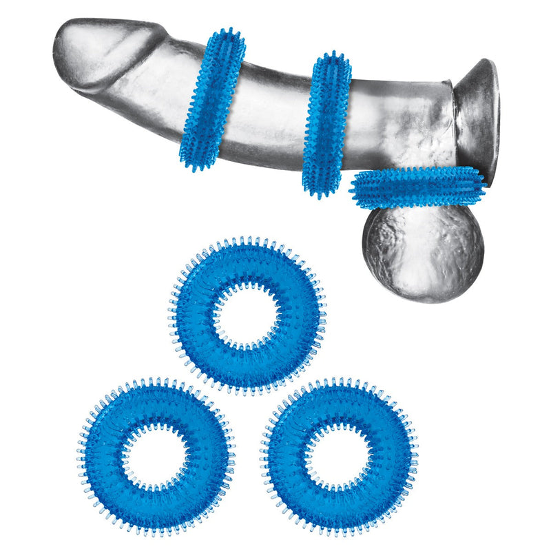 Load image into Gallery viewer, Blue Line Ultra Stim Stretch Cock Ring Set 3 Pack Blue - Simply Pleasure
