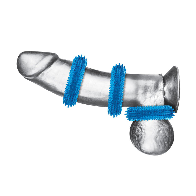 Load image into Gallery viewer, Blue Line Ultra Stim Stretch Cock Ring Set 3 Pack Blue - Simply Pleasure
