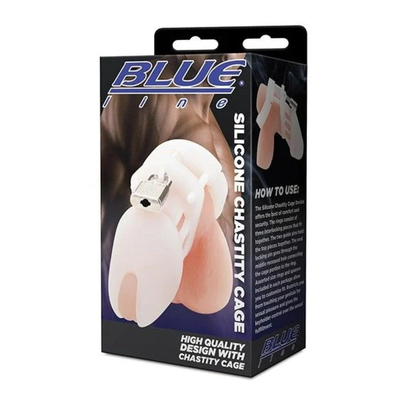 Load image into Gallery viewer, Blue Line Silicone Chastity Cage White - Simply Pleasure
