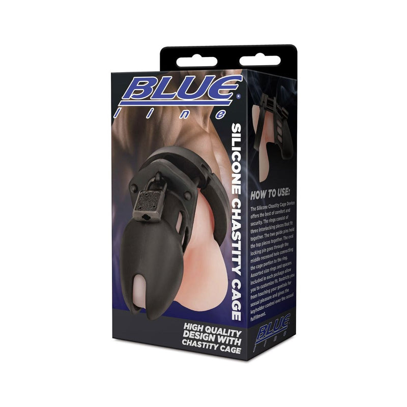 Load image into Gallery viewer, Blue Line Silicone Chastity Cage Black - Simply Pleasure
