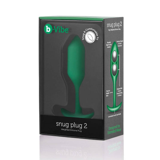 b-Vibe Snug Plug 2 Weighted Silicone Butt Plug Green  - Prowler UK - Gay Sex Toys