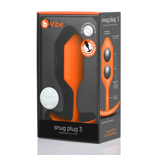 b-Vibe Snug Plug 3 Weighted Silicone Butt Plug Orange  - Prowler UK - Gay Sex Toys
