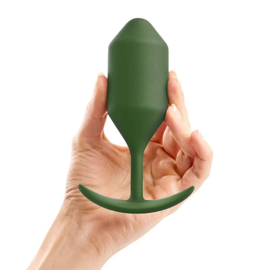 b-Vibe Snug Plug 4 Weighted Silicone Butt Plug Army Green - Simply Pleasure