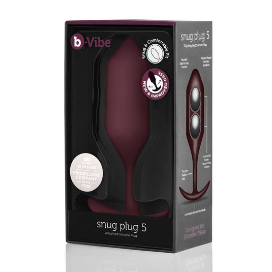b-Vibe Snug Plug 5 Weighted Silicone Butt Plug Maroon  - Prowler UK - Gay Sex Toys
