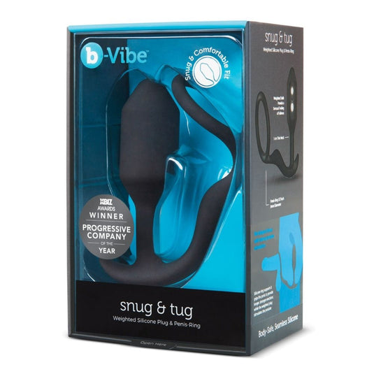 b-Vibe Snug & Tug Weighted Silicone Butt Plug & Cock Ring Black - Simply Pleasure