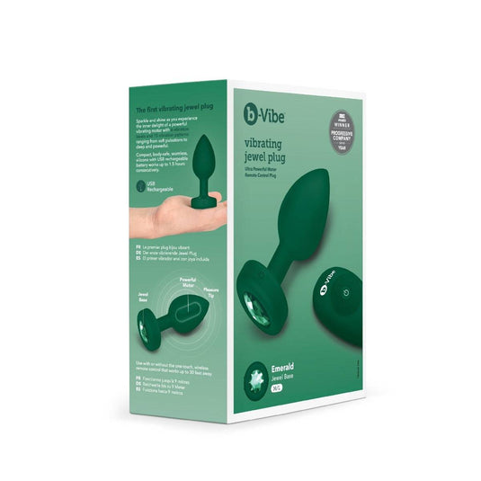 b-Vibe Vibrating Jewel Butt Plug Emerald Green Medium Large  - Prowler UK - Gay Sex Toys