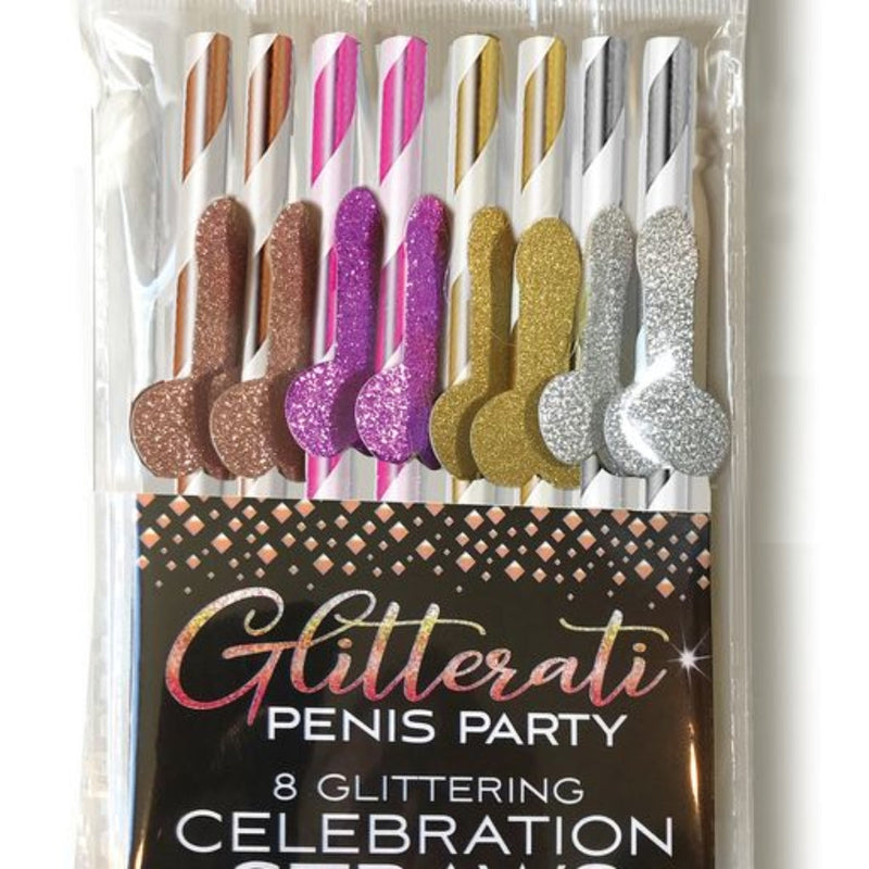 Load image into Gallery viewer, Little Genie Glitterati Penis Party Cocktail Straws 8 Pack
