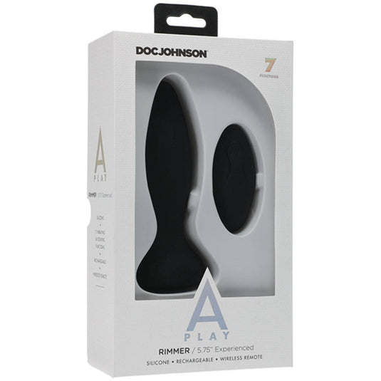 A-Play Rimmer Experienced Remote Control Silicone Vibrating Butt Plug Black 5.75 Inch - Simply Pleasure