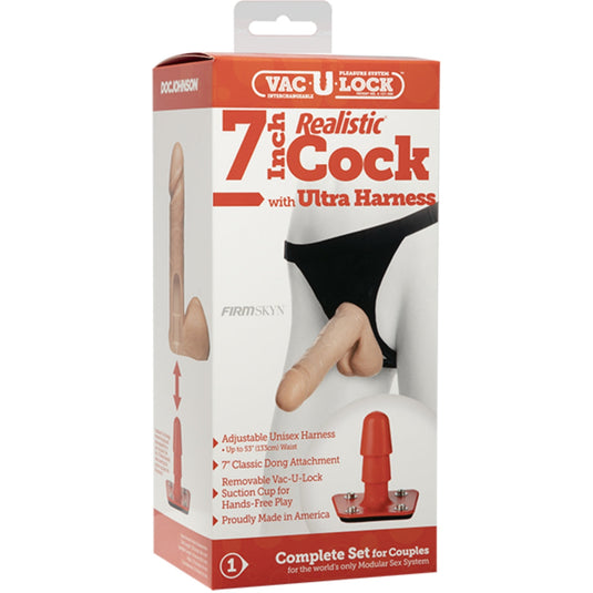 Vac-U-Lock Realistic Dildo With Ultra Harness Pink 7 Inch