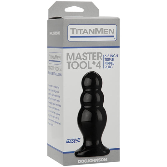 TitanMen Master Tool 4 Triple Ripple Butt Plug Black 6.5 Inch