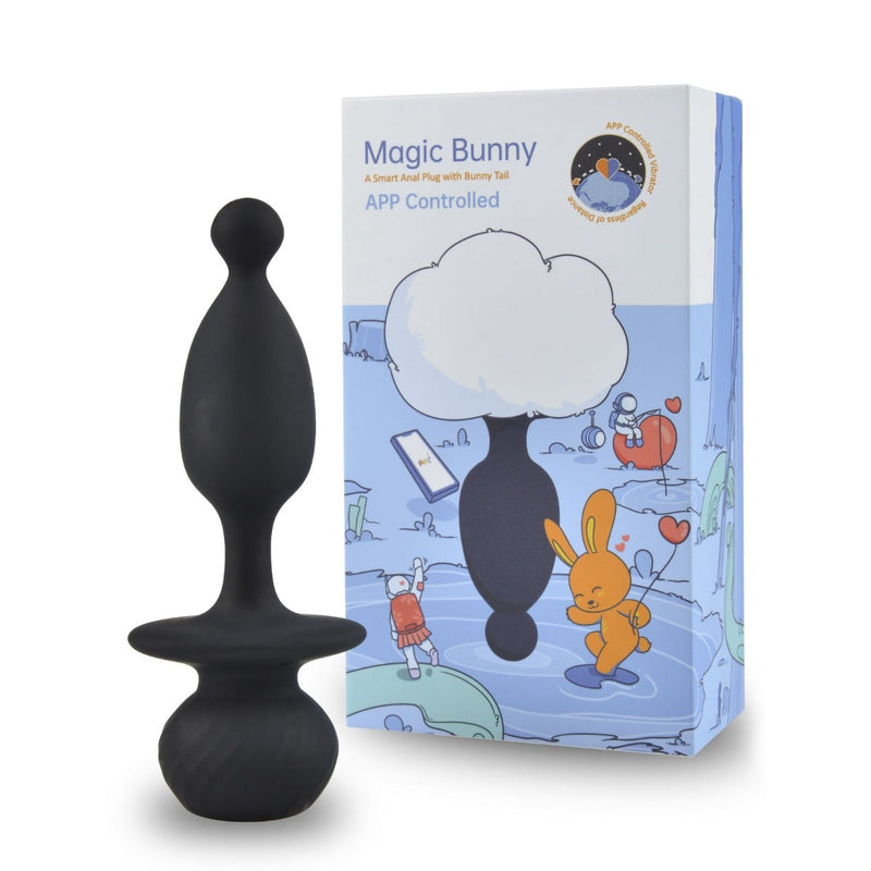 Load image into Gallery viewer, Magic Motion Bunny Tail Vibrating Anal Plug App Controlled White Black
